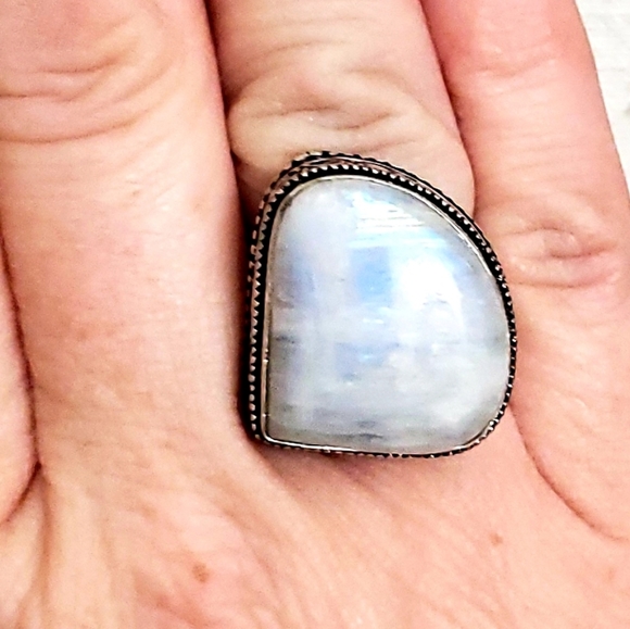 Handmade Jewelry - New Rainbow Moonstone 925 Silver Ring.